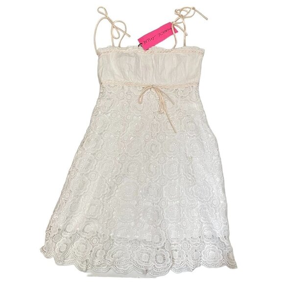 Betsey Johnson Novelty Cotton and Venise Lace Tulip Mini Dress Sz 10 - Picture 4 of 13